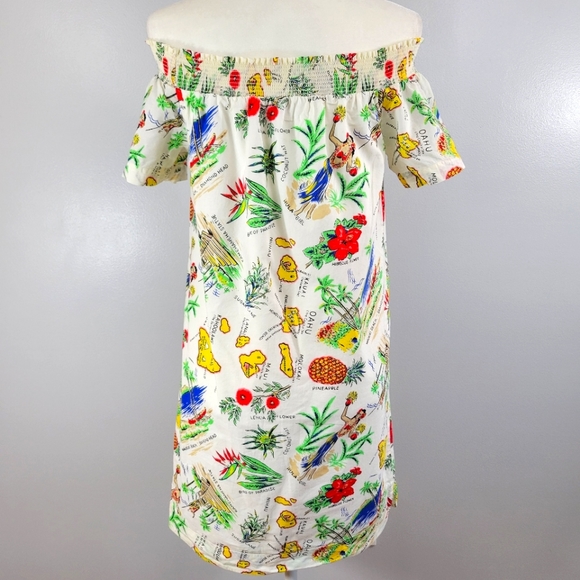 J. CREW colorful Hawaiian printed off-shoulder cotton popover mini shift dress - Picture 3 of 14